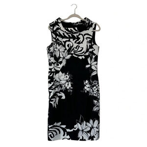 Rickie Freeman for Teri Jon Black White Cowl Neck Floral Above the Knee Dress 12